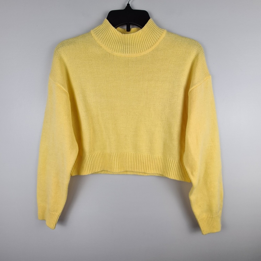 H&M Divided Womens Cropped Sweater Size XS Mock Neck Long‎ Sleeve Canary Yellow